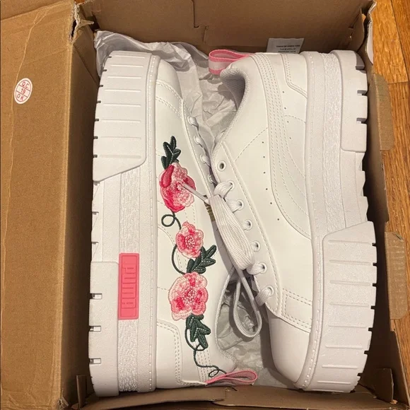 Puma White and Pink Floral Sneakers - Picture 6 of 6